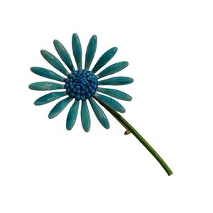 Vintage Originals by Robert Daisy Flower Brooch Blue Enamel Costume Jewelry 60s